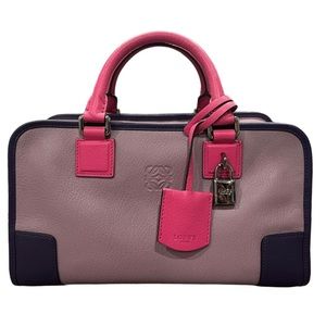 Loewe Amazona 28 Tricolor Purple Pink Leather Handbag
